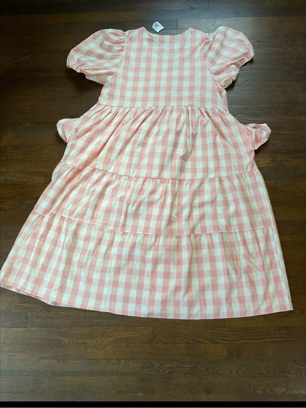 English Factory 2X Pink Gingham Puff Sleeve Tiered Maxi Dress NWT - Picture 9 of 12